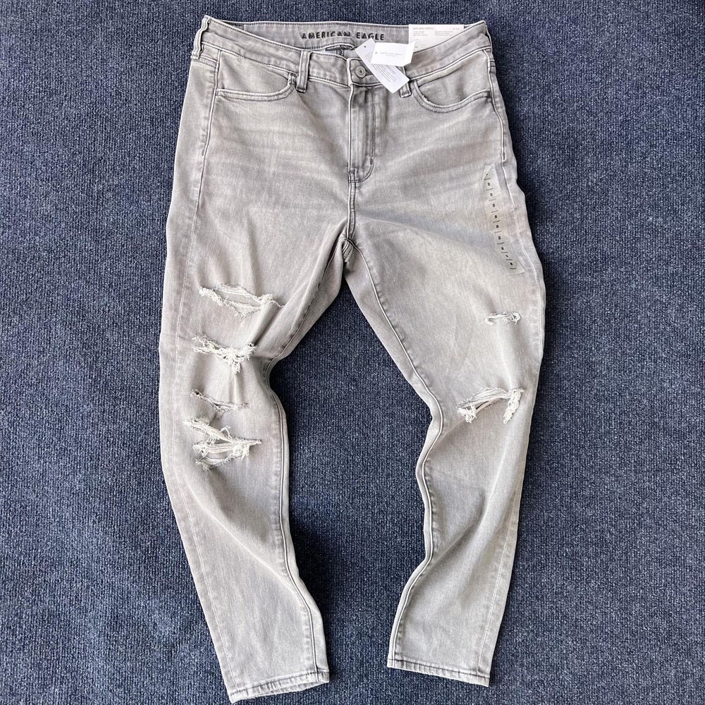 American Eagle Jeans Womens 8 29W Short Charcoal Hi-Rise Jegging Distressed 3963